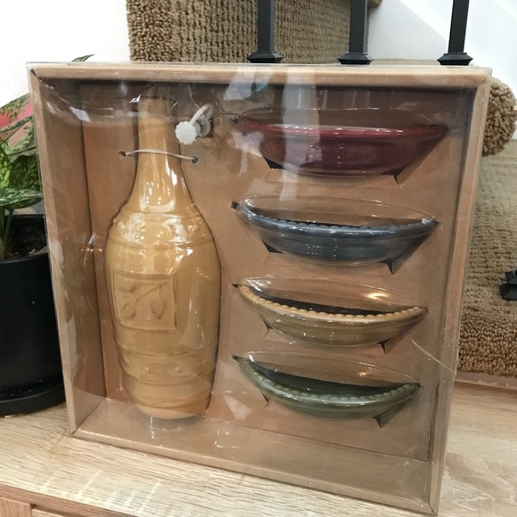 New 5-pc Artisan Signature Housewares Ceramic Dipping Set with Cruet Bottle NIB - Picture 2 of 5